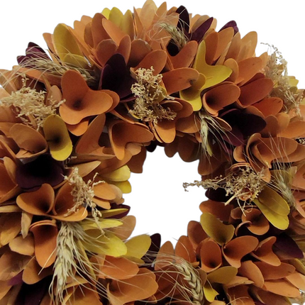 Round Natural Wreath with Orange Maple Leaves, Door Wall Indoor Outdoor Thanksgiving Decor Wreath