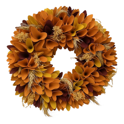 Round Natural Wreath with Orange Maple Leaves, Door Wall Indoor Outdoor Thanksgiving Decor Wreath